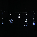 CATENA LUMINOSA SOLARE CON LUCI A LUNA E STELLE, LUCE FREDDA, 3M+3M*0.6M 12STR
