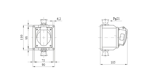 PRESA FISSA DA PARETE A 10° - IP44 - 2P+T 16A 200-250V 50/60HZ  BLU 6H