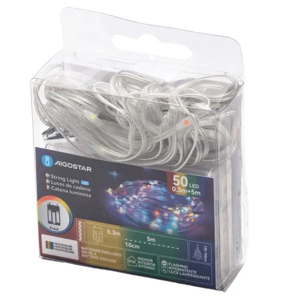 CATENA LUMINOSA A BATTERIA 3AA CON FILO IN RAME E PVC, RGBY, 5M ,IP20 INTERNO
