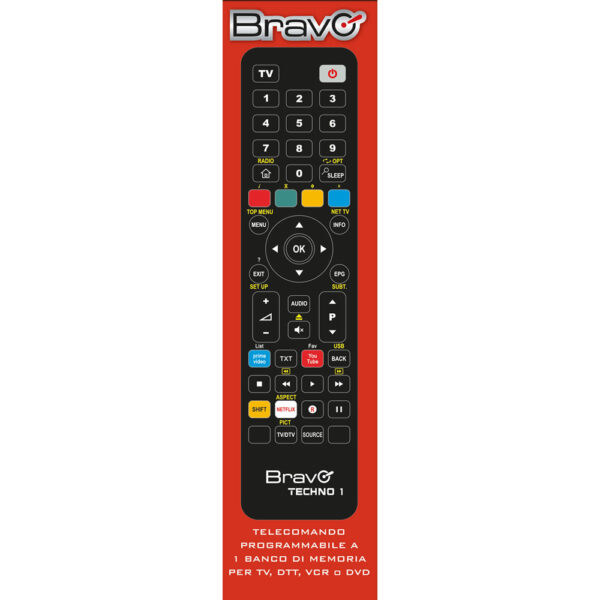 TELECOMANDO TV BRAVO MODELLO TECHNO1 PROGRAMMABILE DA PC PER UN SOLO TELECOMANDO 1:1 