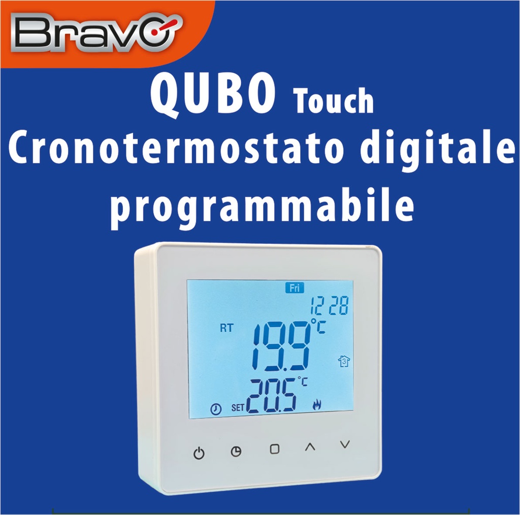 CRONOTERMOSTATO DIGITALE BRAVO MODELLO CRONOTERMOSTATO QUBO TOUCH PROGRAMMAZIONE SETTIMANALE E GIORNALIERA PERSONALIZZABILE IN 6 FASI 
