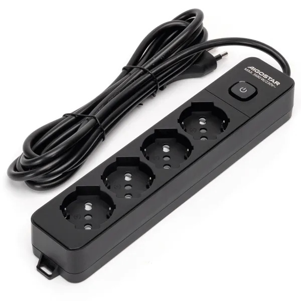 PRESA MULTIPLA CONTAKT 4 BIPRESE + SCHUKO + INTERRUTTORE + CAVO 3 MT. NERO 