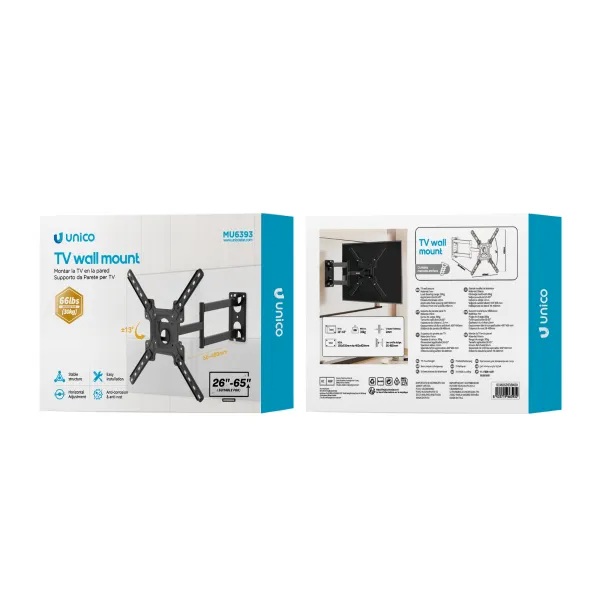 SUPPORTO TV A MURO UNICO PER TV LCD DA 26" A 65" CON 3 SNODI 