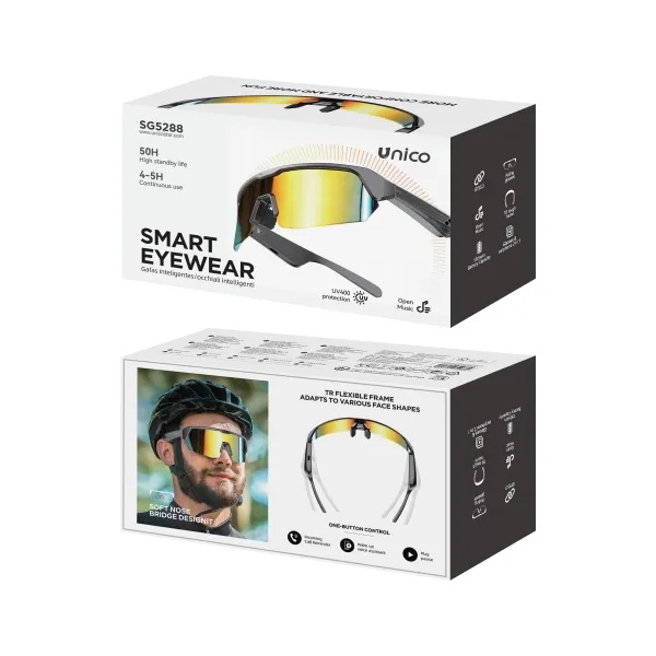 OCCHIALI DA SOLE  BLUETOOTH UNICO CON CONDUZIONE OSSEA , ATTIVAZIONE CHIAMATE E MUSICA 