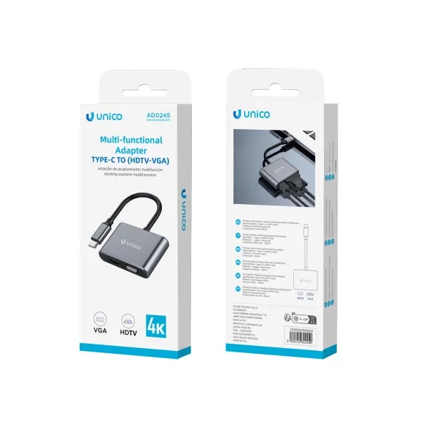 ADATTATORE UNICO DA SPINA USB-C A PRESA HDTV E PRESA VGA -CE-