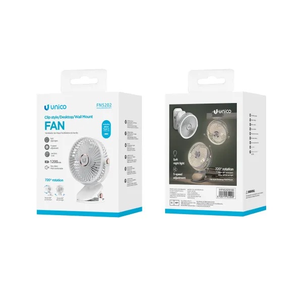 VENTILATORE UNICO RICARICABILE PORTATILE CON PINZA O POSSIBILITA' FISSAGGIO A MURO CON ANGOLO DI 720° 