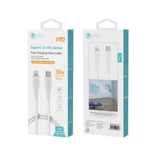 CAVO UNICO BIANCO IN SILICONE DA USB-C A LIGHTING CARICA RAPIDA 30W 100CM 