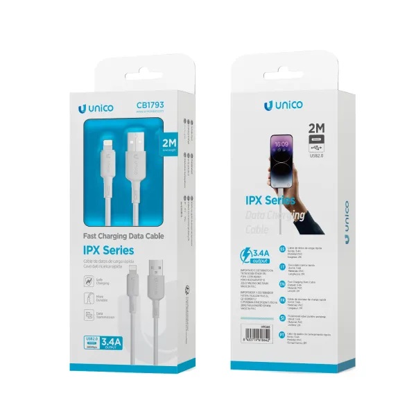 CAVO UNICO DA  USB-A A LIGHTNING  3.4A 200CM  BIANCO