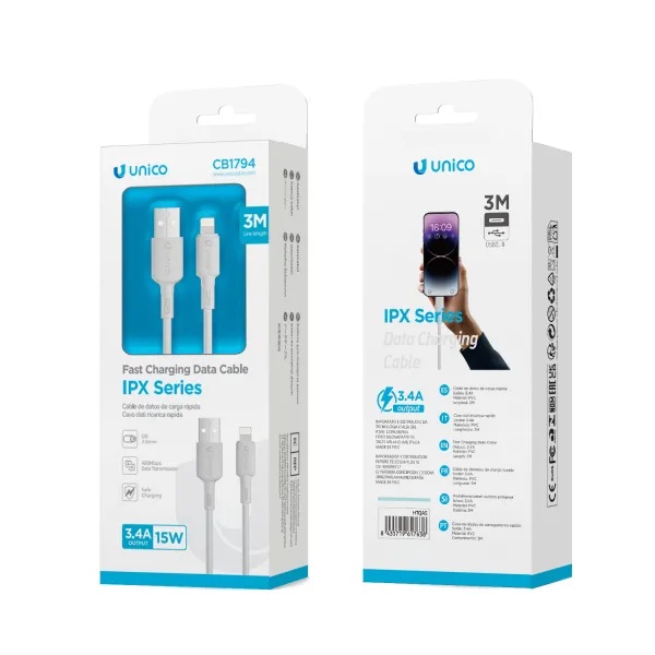 CAVO UNICO DA USB-A A LIGHTNING 4AH 300CM BIANCO 
