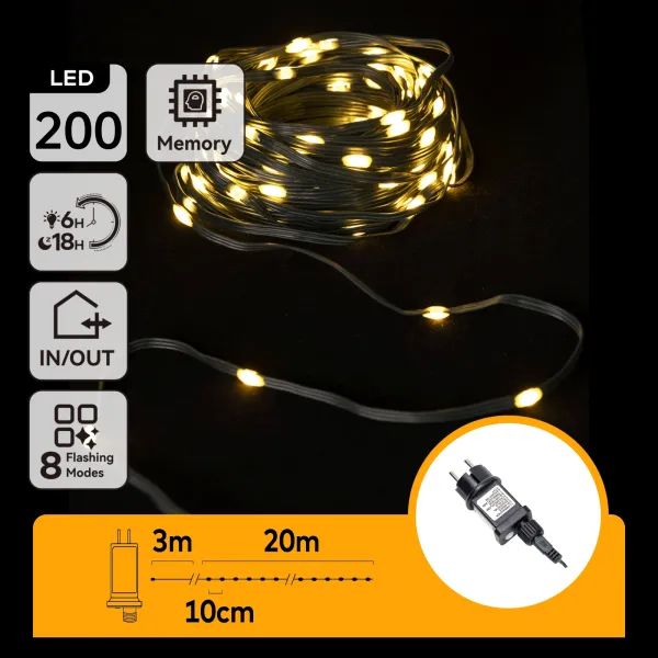 CATENA LUMINOSA CON FILO IN RAME E PVC 2700K 20M IP44 INT/EST