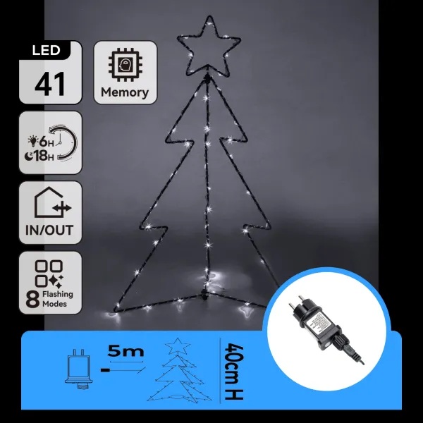 ALBERO DI NATALE LUMINOSO 3D LUCE FREDDA 5M+40CM, IP44 INT/EST
