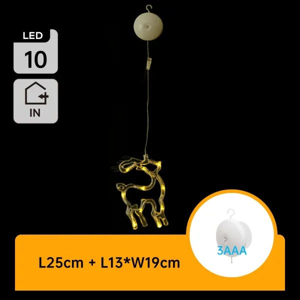CIONDOLO A BATTERIA CON VENTOSA A FORMA DI RENNA, LUCE CALDA ,IP20 INTERNO