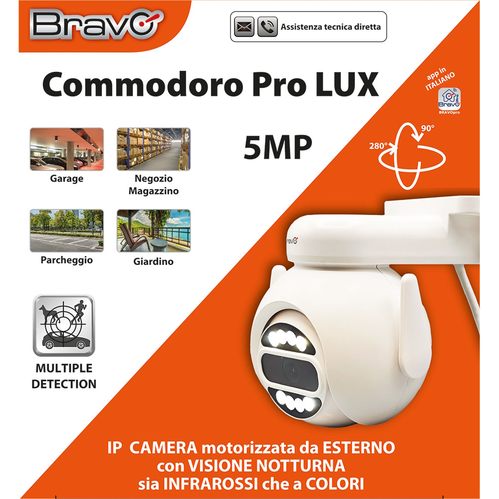 TELECAMERA VIDEOSORVEGLIANZA BRAVO MODELLO COMMODORO PRO LUX 5MP WIRLESS 