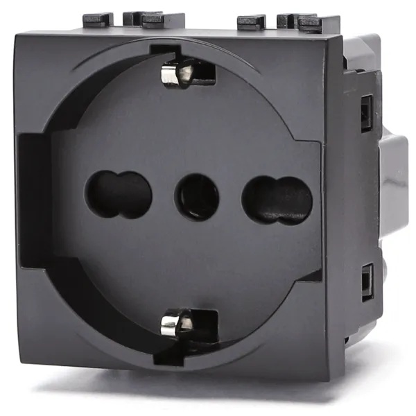 FRUTTO CONTAKT PRESA SCHUKO 16A + TERRA CENTRALE DA INCASSO 10/16A 250V NERO TIPO BTICINO LIVINGLIGHT - INTERNATIONAL 