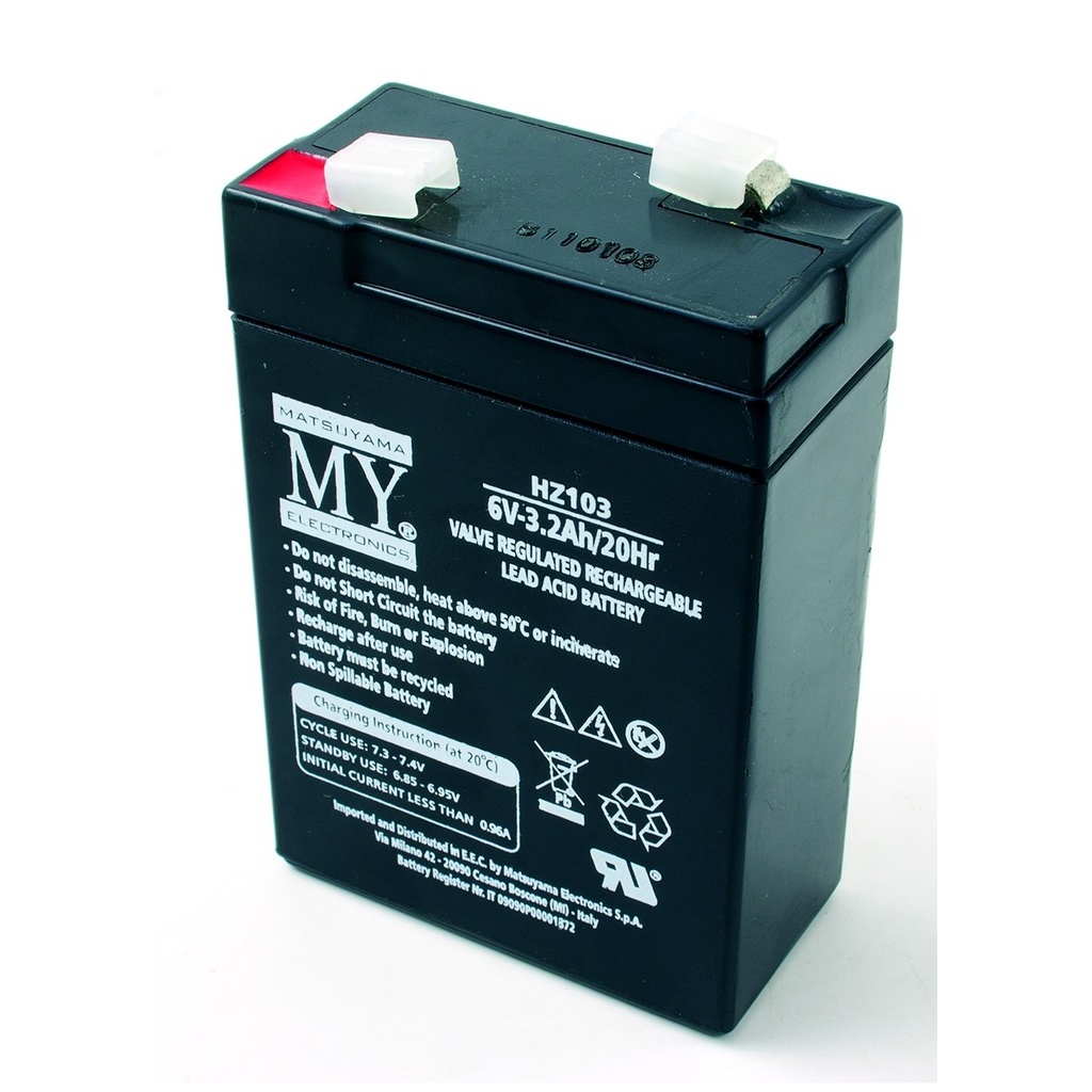 BATTERIA MATSUYAMA RICARICABILE AL PIOMBO  6V 3.2AH FASTON 4.8MM  L66X33X98MM