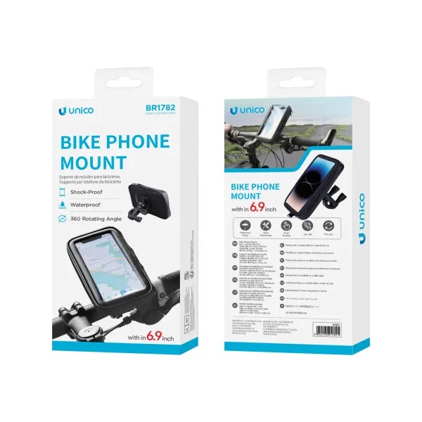 SUPPORTO PER BICI UNICO CON BORSA IMPERMEABILE  DA 10 CM A 17 CM 