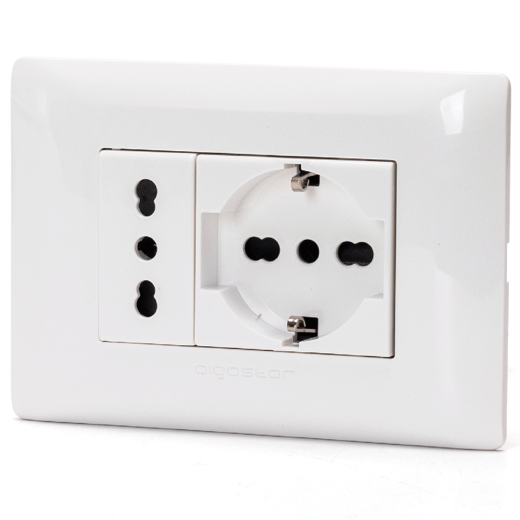 PLACCA CONTAKT CON COMBINAZIONE PRESA BIVALENTE 10/16 E PRESA SCHUKO 16A TIPO BTICINO MATIX 