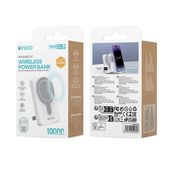 POWER BANK WIRELESS MAGNETICO 10000MAH RICARICA RAPIDA 22.5W CON SUPPORTO INTEGO