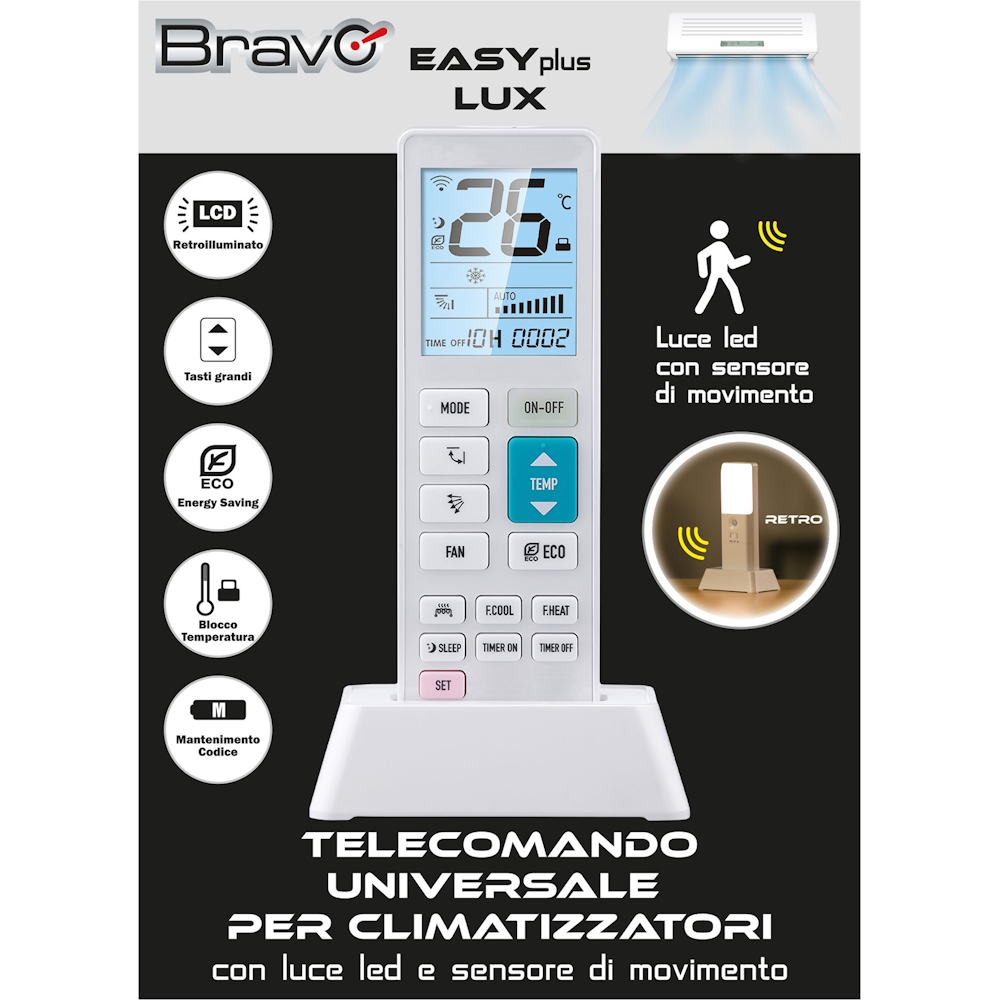 TELECOMANDO BRAVO EASY PLUS LUX UNIVERSALE PER CONDIZIONATORI 