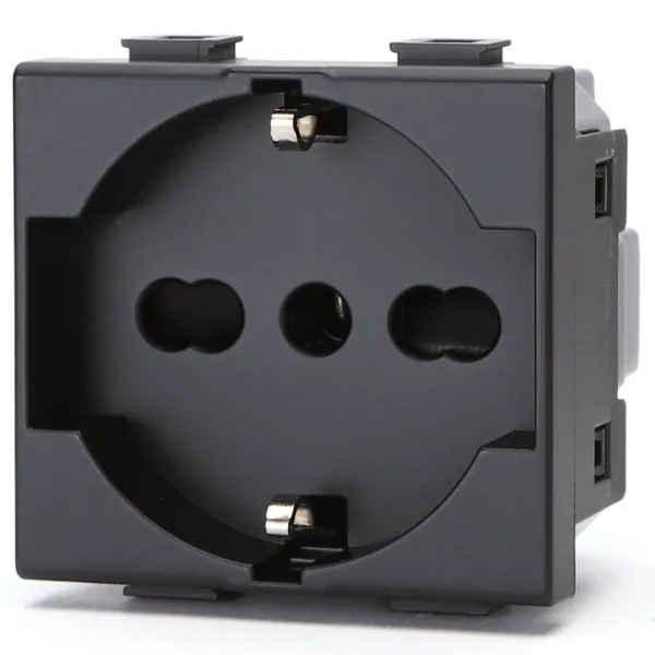 FRUTTO CONTAKT PRESA SCHUKO 16A + TERRA CENTRALE DA INCASSO 10/16A 250V NERO TIPO BTICINO MATIX