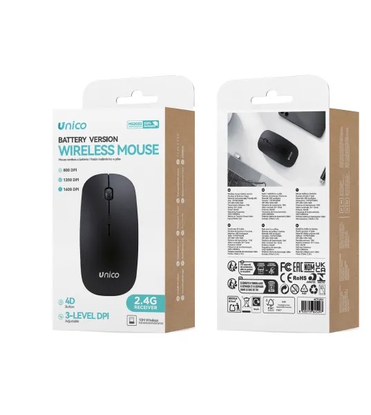MOUSE WIRELESS UNICO 4D 2.4G A BATTERIA
