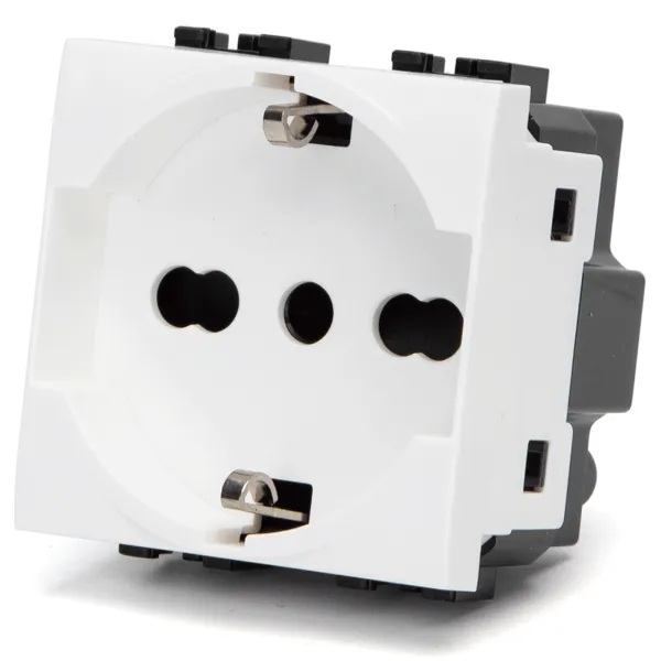 FRUTTO CONTAKT PRESA SCHUKO 16A + TERRA CENTRALE DA INCASSO 10/16A 250V TIPO BIANCO BTICINO LIVINGLIGHT - INTERNATIONAL 