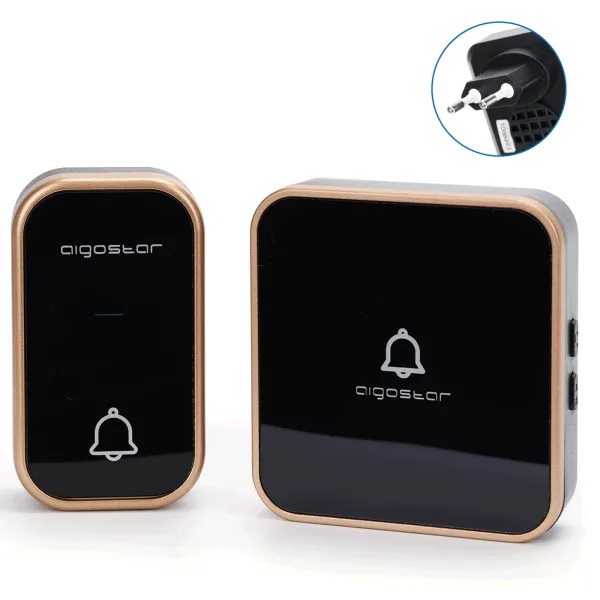CAMPANELLO SENZA FILI CONTAKT DIGITALE WIRELESS AUTOALIMENTATO CON CARICA CINETICA SPINA 220V NERO E ORO