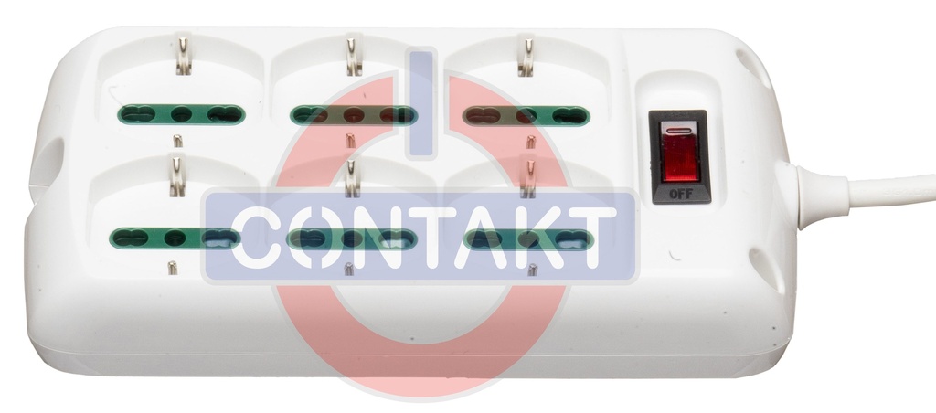 PRESA MULTIPLA CONTAKT QUADRATA 6 BIPRESE+SCHUKO+C/INTER.+CAVO 1.5MT MAX2300W  (SPINA 10A) BIANCO 