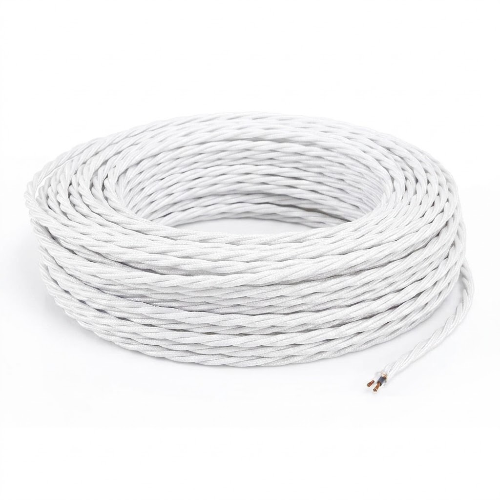 CAVO ELETTRICO TRECCIOLA 2X1 TESSUTO BIANCO OTTICO 50MT. IMQ
