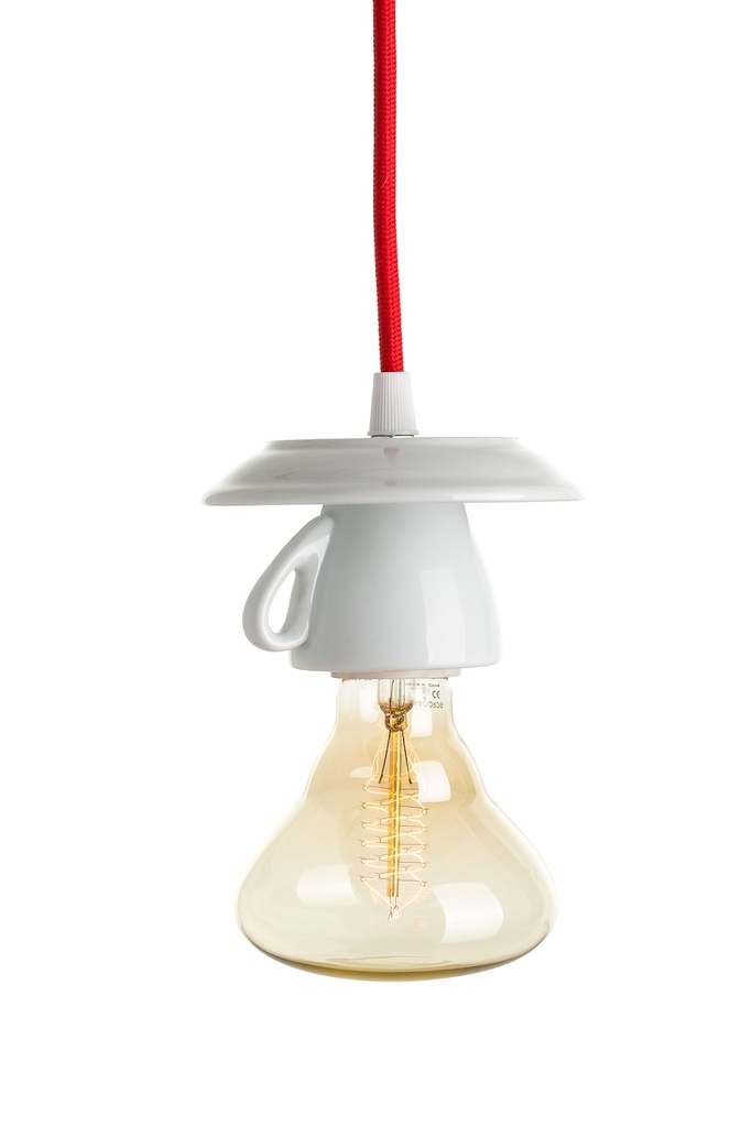 PENDENTE ASSEMBLATO 2M, TAZZINA DA CAFFÈ PORCELLANA BIANCA Ø 115MM H 70MM