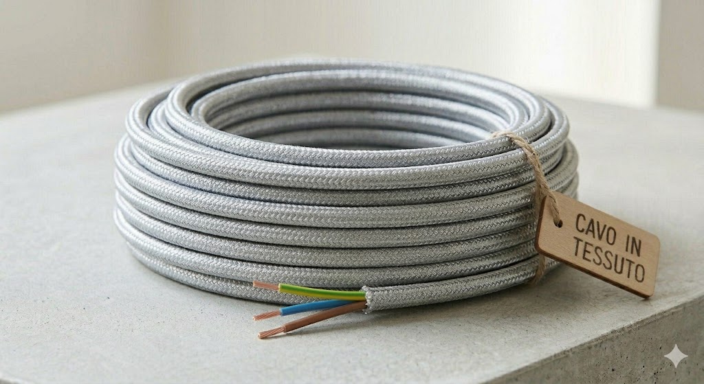 CAVO ELETTRICO CONTAKT RIVESTITO TESSUTO TONDO 3X0.75 45MT. ARGENTO - PREZZO AL METRO - 