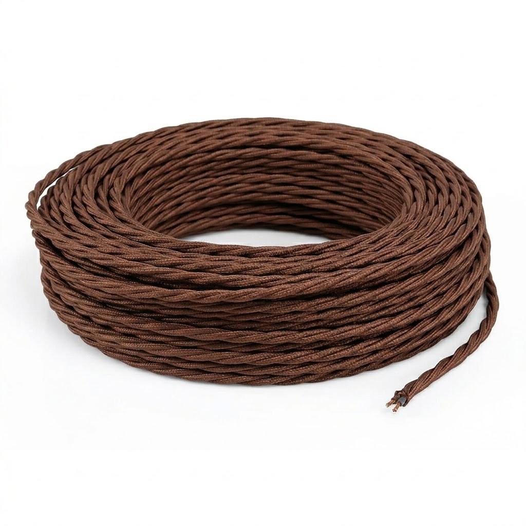CAVO ELETTRICO CONTAKT TRECCIOLA 3X0.75  TESSUTO MARRONE  45MT. IMQ - PREZZO AL METRO - 