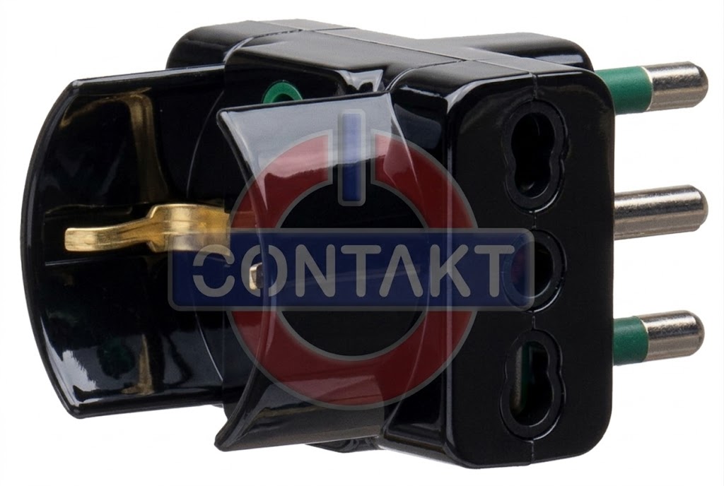 ADATTATORE CIVILE CONTAKT 1 SPINA 2P+T 16A P17 1 PRESA BIPASSO/SCHUKO 2 BIPRESE 2P+T - 2P7/11-P30 NERO 
