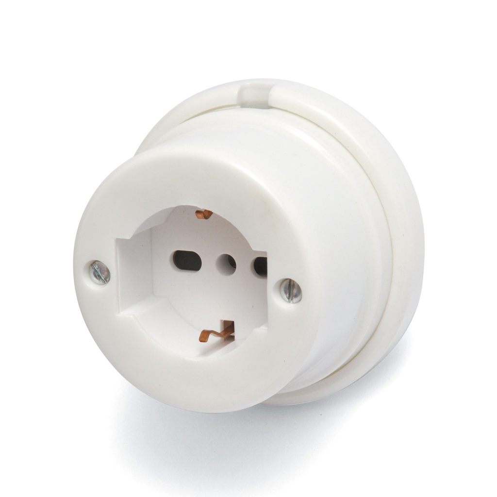 PRESA SCHUKO CONTAKT IN PORCELLANA BIANCA Ø 85MMX40MM KIT ACCESSORI INCLUSI  