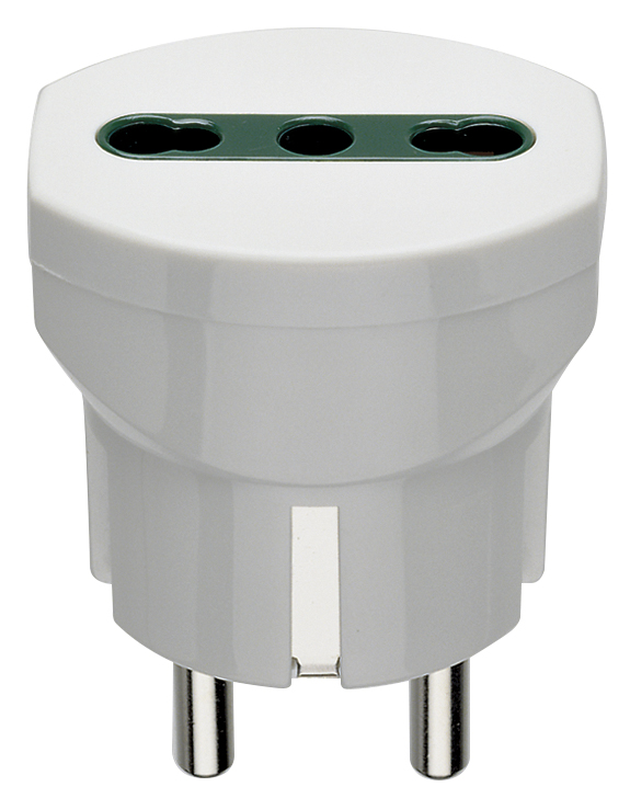 ADATTATORE CIVILE VIMAR 1 SPINA 2P+T 16A S31 TEDESCO/FRANCESE BIPRESA 2P+T 16A P17-P11 250V BIANCO