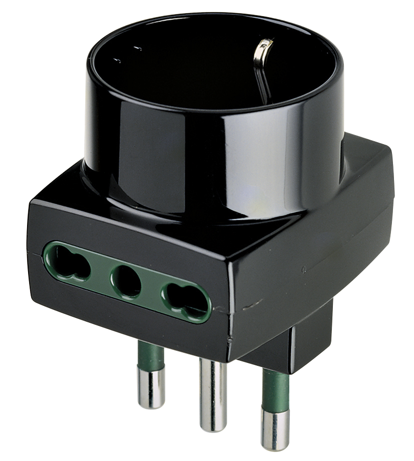 ADATTATORE CIVILE VIMAR 1 SPINA 2P+T 16A S17 1PRESA BIPASSO/SCHUKO P17-P11/P30  2 BIPRESE 2P+T P17-P11 250V NERO     T NE