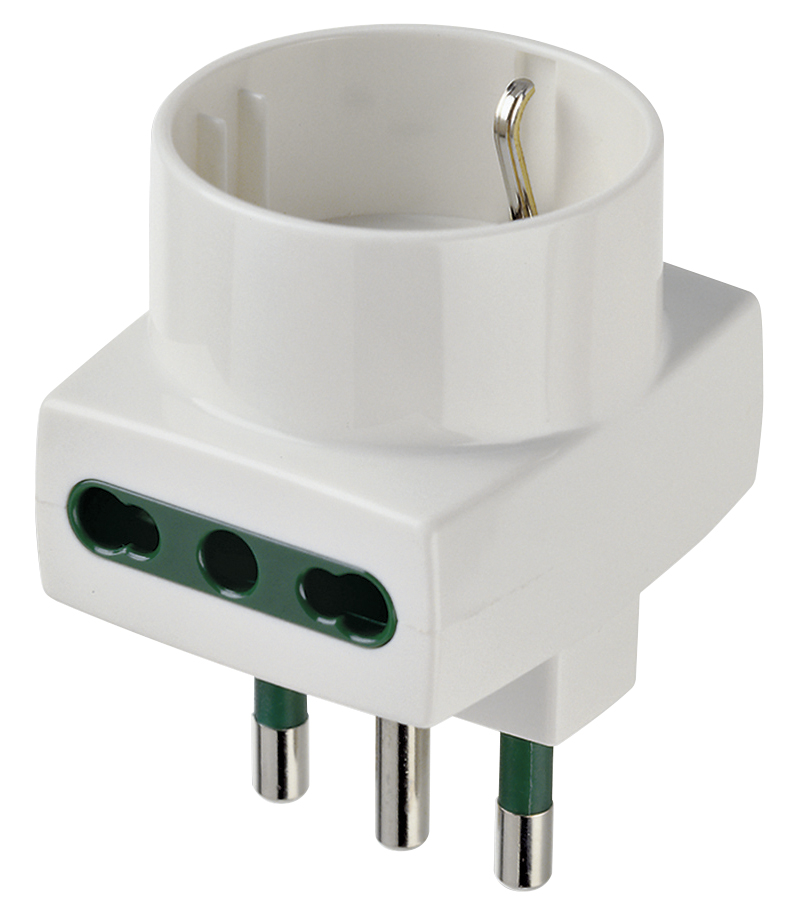 ADATTATORE CIVILE VIMAR 1 SPINA 2P+T 16A S17 1PRESA BIPASSO/SCHUKO P17/P11- P30 2 BIPRESE 2P+T P17-P11 250V BIANCO           BI