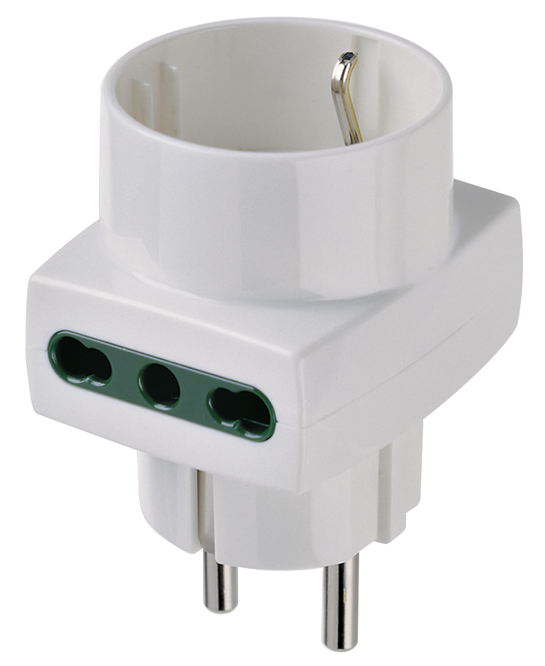 ADATTATORE CIVILE VIMAR 1 SPINA SCHUKO S31  2 PRESE BIPASSO P17-P11 1 BIPASSO+SCHUKO P30 250V  BIANCO