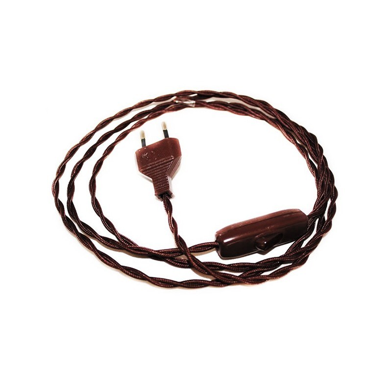 CAVO ELETTRICO FAI TRECCIOLA CON CABLAGGIO INTERRUTORE BIPOLARE  200CM MARRONE 