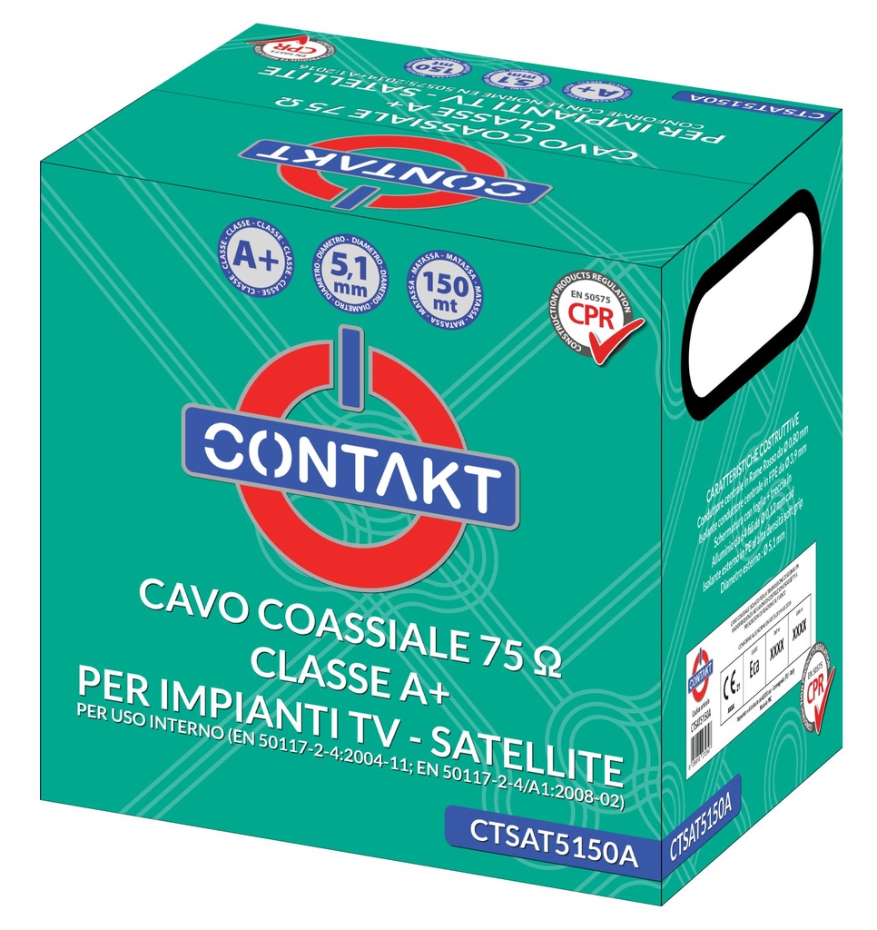 CAVO ANTENNA COASSIALE CONTAKT 75 OHM IN CLASSE A+ DA 5,1 MM ROLL BOX 150MT