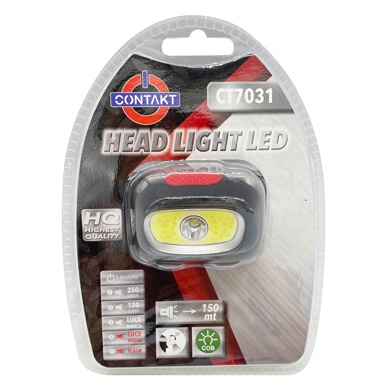 TORCIA CONTAKT LED LAMPADA DA TESTA MINISTILO AAA 3W COB 3W 250LMN 5 FUNZ. BL.1