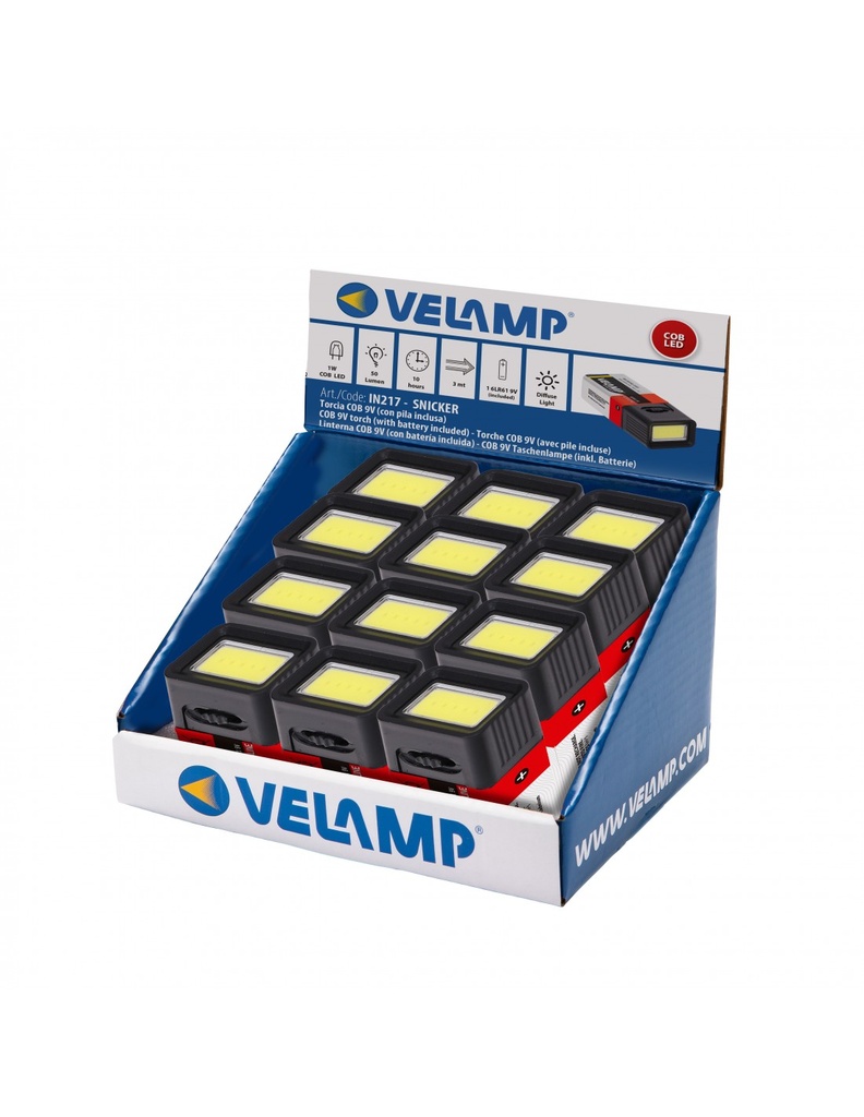 TORCIA LED COB 1W, LUCE LED PORTATILE 50 LUMEN, CON PILA 9V FORNITA PZ.12