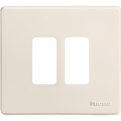 PLACCA BTICINO A 2 MODULI PER SCATOLA ROTONDA IN RESINA AVORIO  SERIE  BTICINO MAGIC 