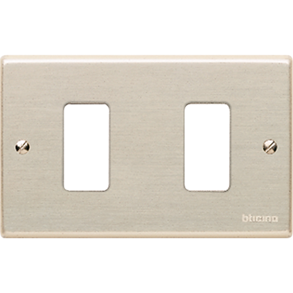 PLACCA BTICINO A 2 MODULI CON VITI  IN ALLUMINIO ANODIZZATO SERIE BTICINO MAGIC 