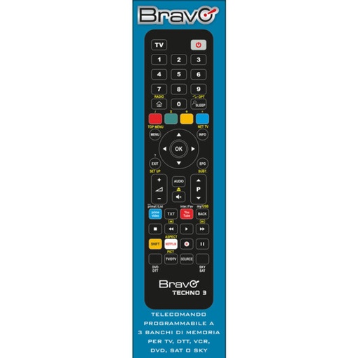 [78030000] TELECOMANDO TV BRAVO MODELLO TECHNO3 PROGRAMMABILE DA PC PER 3 TELECOMANDI 3:1 