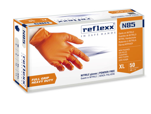 [N85XXL] GUANTI 50PZ./PCS NITRILE S/POLVERE FULL GRIP N85 XXL 8.4GR. 0.15/0.20 RELEXX