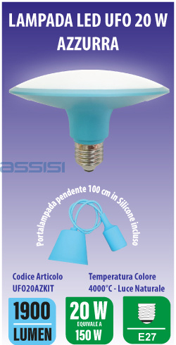 [UFO20AZKIT] LAMPADA LED TIPO UFO 20W 4000K AZZURRO C/PENDEL SILICONE INCL. MED