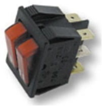 [820PE65] INTERRUTTORE MATSUYAMA DOPPIO  UNIPOLARE LUMINOSO ROSSO 22X30MM 6 FASTON 16A