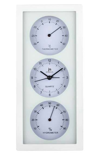 [JA7071B] OROLOGIO PARETE QUARZO MDF TERMO-IGRO 12X26CM BIANCO LOWELL