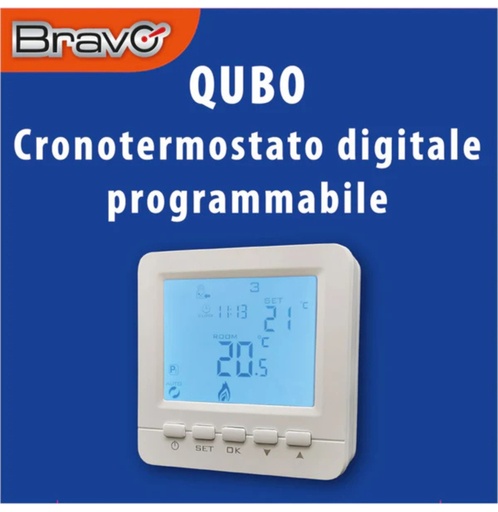 [CRONOTERQUBO] CRONOTERMOSTATO DIGITALE BRAVO MODELLO CRONOTERMOSTATO QUBO PROGRAMMAZIONE SETTIMANALE E GIORNALIERA PERSONALIZZABILE IN 6 FASI
